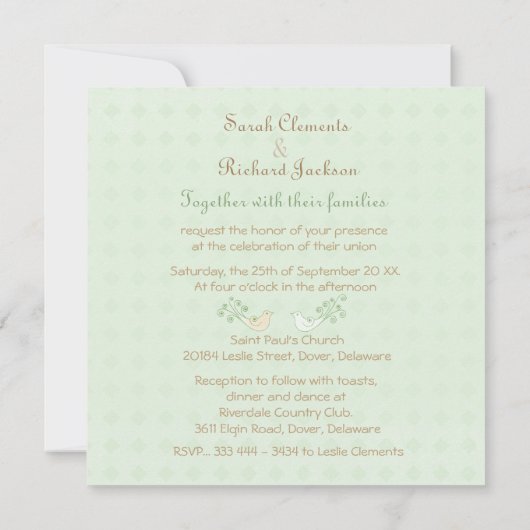 Lovebirds Mint Wedding Einladung (Rückseite)