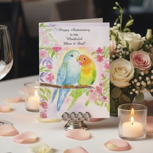 Lovebirds Mom & Dad Happy Anniversary  Karte