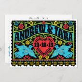 Lovebirds Papel Picado Einladung zur Hochzeit (Vorne/Hinten)