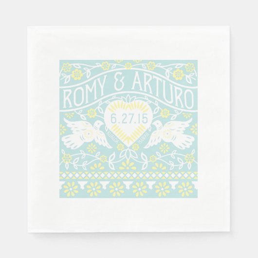 Lovebirds Papel Picado Stil angepasst Napkin Serviette (Vorderseite)