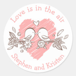 Lovebirds Pink Heart Wedding Personalisierte Liebe Runder Aufkleber