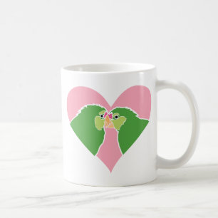 Lovebirds-plappert rosa Herz-Grün Clipart nach Kaffeetasse
