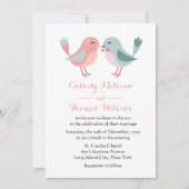 Lovebirds Rosa & Blau Hochzeitvögel Einladung (Vorderseite)