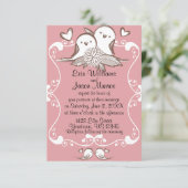 Lovebirds-rosa Hochzeits-Einladung Einladung (Stehend Vorderseite)