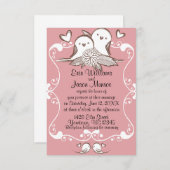 Lovebirds-rosa Hochzeits-Einladung Einladung (Vorne/Hinten)