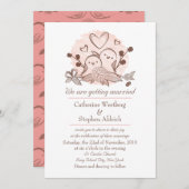 Lovebirds Rosa und Braun Einladung zur Hochzeit (Vorne/Hinten)