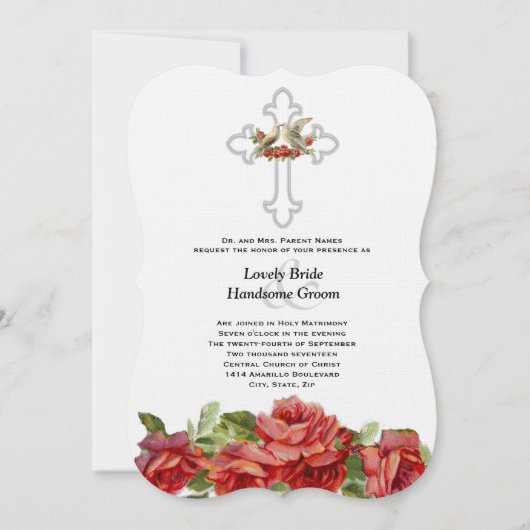 Lovebirds Rote Rosen Christlich Hochzeit Einladung (Vorderseite)