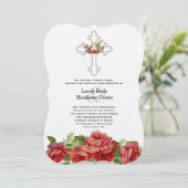 Lovebirds Rote Rosen Christlich Hochzeit Einladung (Stehend Vorderseite)