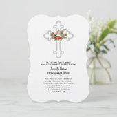 Lovebirds Rote Rosen Christliche Hochzeit Einladung (Stehend Vorderseite)