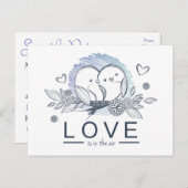 Lovebirds Save the Date Lila Hochzeit Ankündigungspostkarte (Vorne/Hinten)