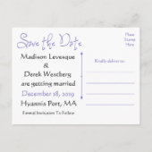 Lovebirds Save the Date Lila Hochzeit Ankündigungspostkarte (Rückseite)