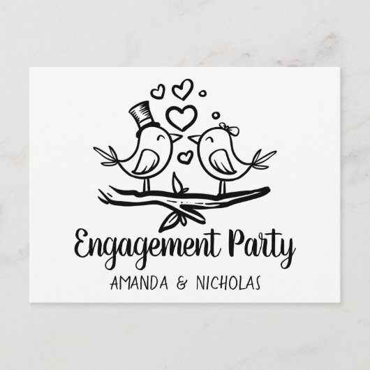 Lovebirds Schwarz-weiße Hochzeitspartnerschaft Einladungspostkarte (Vorderseite)