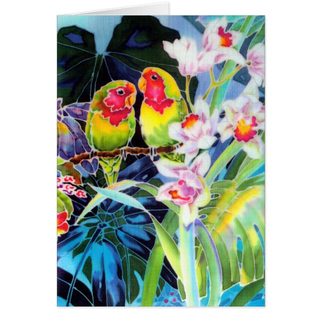 Lovebirds und Orchideen Tropische Druckkarten (Vorne)