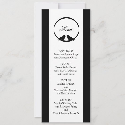 Lovebirds Wedding Reception Menu Cards Einladung (Vorderseite)