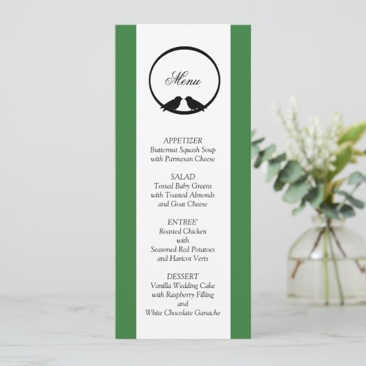 Lovebirds Wedding Reception Menu Cards Einladung (Stehend Vorderseite)