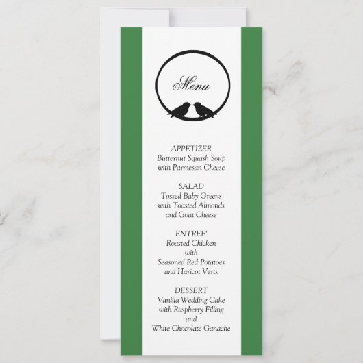 Lovebirds Wedding Reception Menu Cards Einladung (Vorderseite)