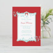 Lovebirts auf dem Roten Brautparty Einladung (Stehend Vorderseite)