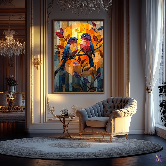 Lovebirts in einem verketteten Glasdach Poster