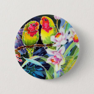 Lovebirts in Orchids Button für tropische Druckta