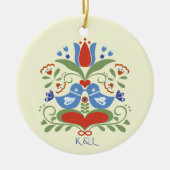 Lovebirts und Blüten Keramik Ornament (Vorne)