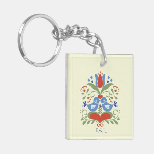 Lovebirts und Blüten Schlüsselanhänger (Vorderseite links)
