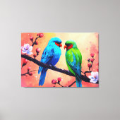 Lovebirts unter Blüten Leinwanddruck (Vorderseite)