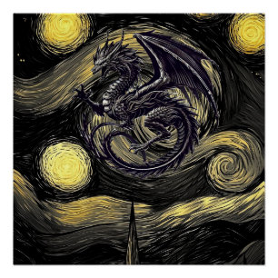 Lovecraftian Night Sky & Wyvern - Dunkle Fantasie  Poster