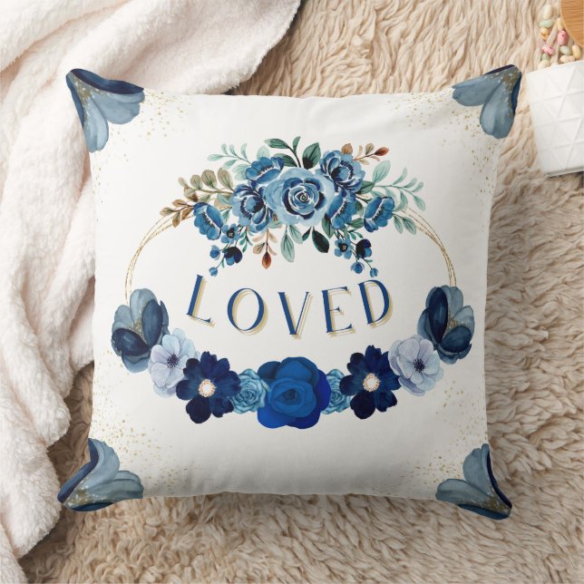 LOVED Eleganation Inspiration Blue Floral Gold Kra Kissen (Decke)