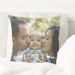 LOVED Foto Hört Personalisiert Kissen<br><div class="desc">Erstellen Sie ein Foto-Wurfkissen mit ein oder zwei Fotos für jemanden LOVED mit dieser leicht hochzuladenden Vollblutfoto Vorlage. Das Design besticht durch ein modernes typografisches Titeldesign, das mit Herzen und dem eigenen Text in Weiß als Foto-Overlay harmoniert. Das Design ist beidseitig dupliziert und bietet die Möglichkeit, das Foto oder den...</div>