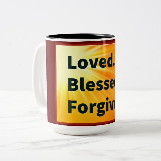 Loved.Gesegnet.vergeben. Gestaltbare Tasse (Vorderseite Links)