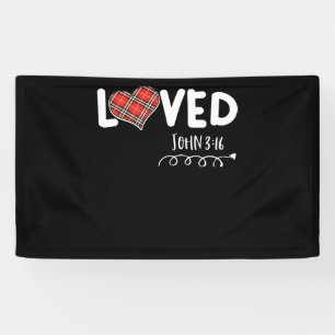 Loved John 3:16 Red Kariert Heart Christlich Banner