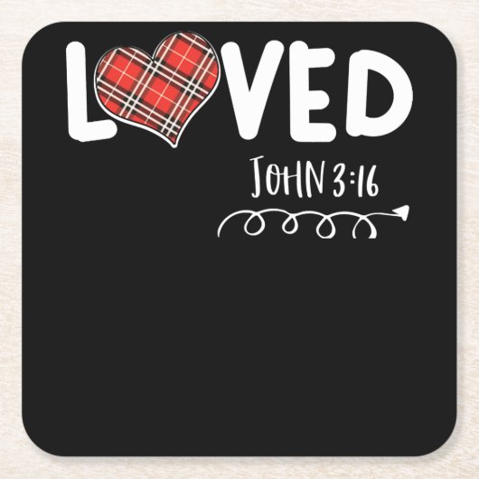 Loved John 3:16 Red Kariert Heart Christlich Rechteckiger Pappuntersetzer (Vorderseite)