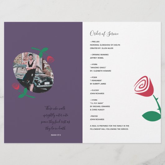 Loved One Red Rose Bud Memorial Service Programme Flyer (Hinten)