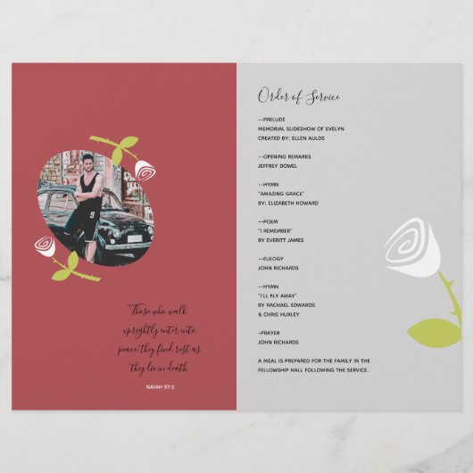 Loved One White Rose Bud Memorial Service Program Flyer (Hinten)