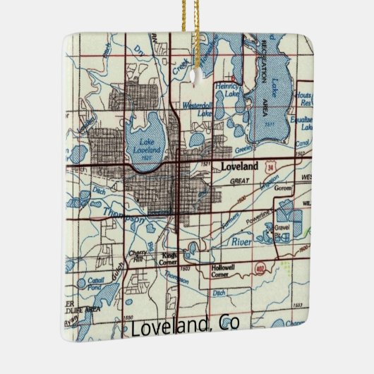 Loveland CO Topo Karte Keramikornament (Rechts)