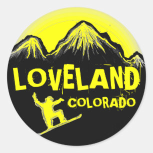 Loveland Colorado Gelbe Snowboardaufkleber Runder Aufkleber