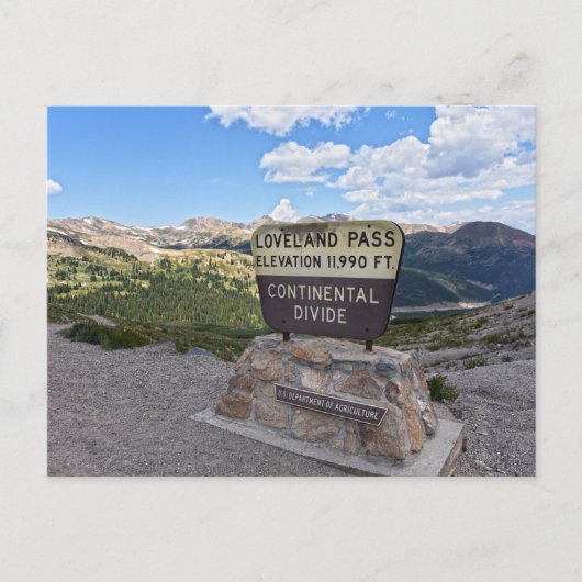 Loveland Pass Sign, Colorado Postkarte (Vorderseite)
