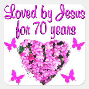 LOVELY 70 TH GEBURTSTAGES PINK FLORAL FOTO DESIGN QUADRATISCHER AUFKLEBER