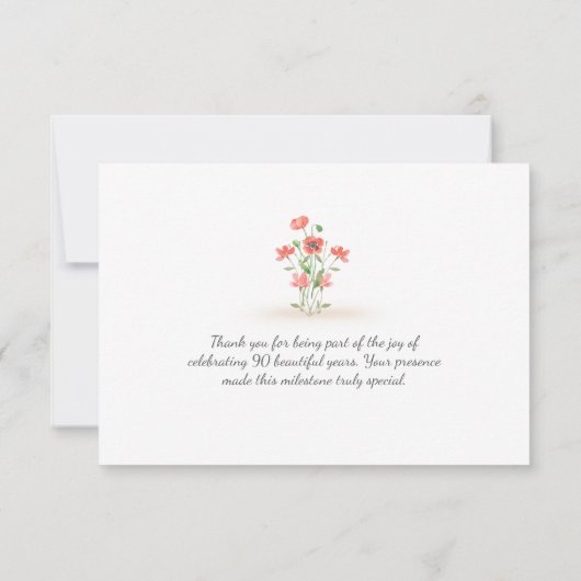 Lovely 90th Birthday – Wildflower Design Dankeskarte (Rückseite)