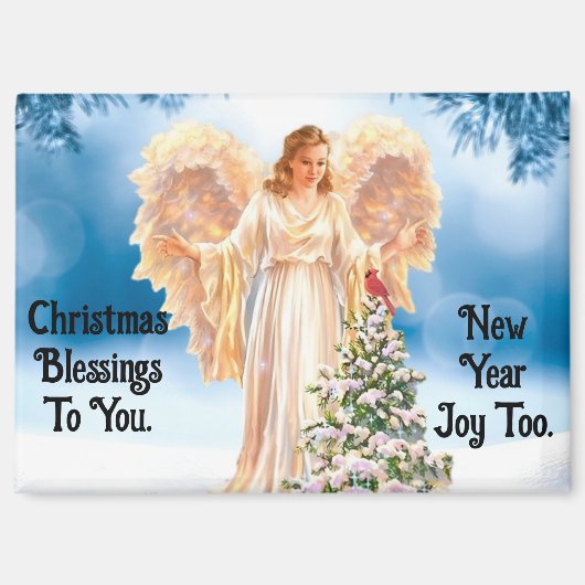 Lovely Angel With Tree Christmas Magnet (Vorderseite)