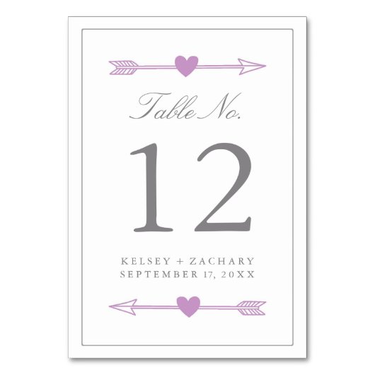 Lovely Arrows Tischnummer Card / Lilac and Grey (Vorderseite)