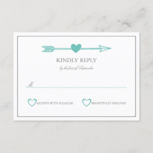 Lovely Arrows Wedding RSVP Card / Aquamarin & grau