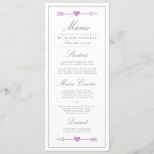Lovely Arrows Wedning Dinner Menu / Lilac and Grey Menükarte