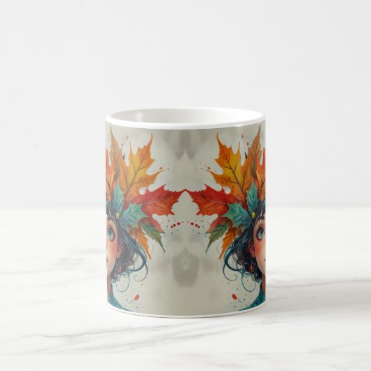 Lovely Autumn Girl with Fall Leaves Kaffeetasse (Mittel)
