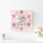 Lovely Baby Unicorn Pink Glitter Fantasy Nursery Quadratische Wanduhr (Zuhause)
