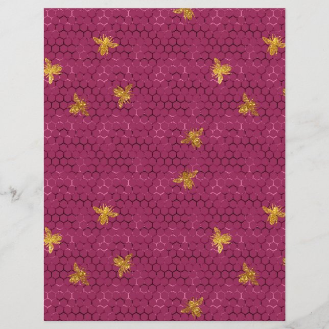 Lovely Bee Pink Honeycomb Scrapbook Paper Sheet (Vorderseite)