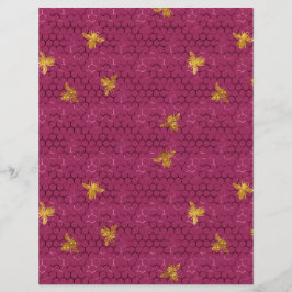 Lovely Bee Pink Honeycomb Scrapbook Paper Sheet