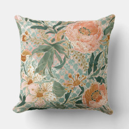 Lovely Blooming Peach Flowers and Leaves, Pattern Kissen