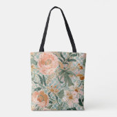 Lovely Blooming Peach Flowers and Leaves, Pattern Tasche (Rückseite)