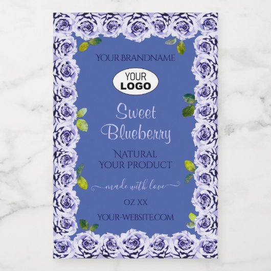 Lovely Blue Product Package Labels Niedliche Rose Lebensmitteletikett (Einzelnes Label)